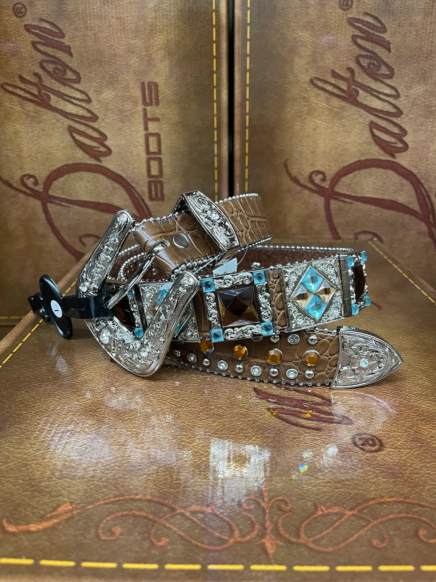 Turquoise/Honey Rhinestone Belt