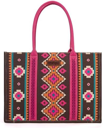 Wrangler Women's Brown/Hot Pink Print Aztec Crossbody Tote Bag