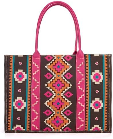 Wrangler Women's Brown/Hot Pink Print Aztec Crossbody Tote Bag