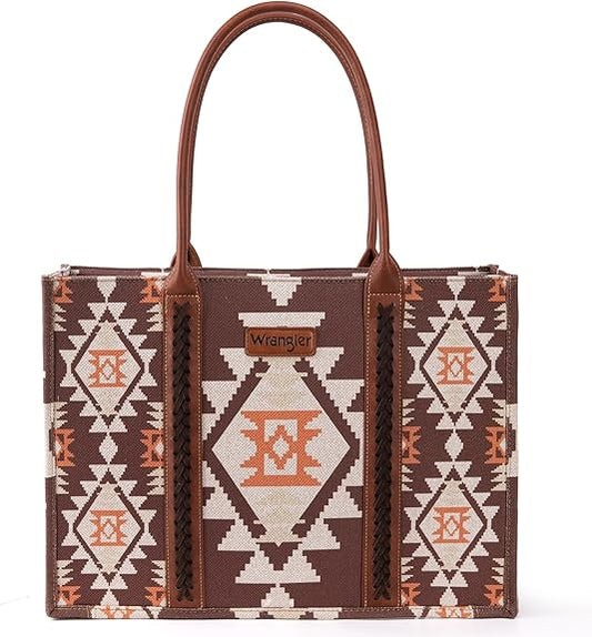 Wrangler Women's Brown/PB Print Aztec Crossbody Tote Bag