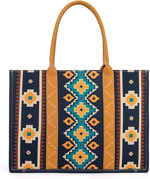 Wrangler Women's Mustard/Blue Print Aztec Crossbody Tote Bag