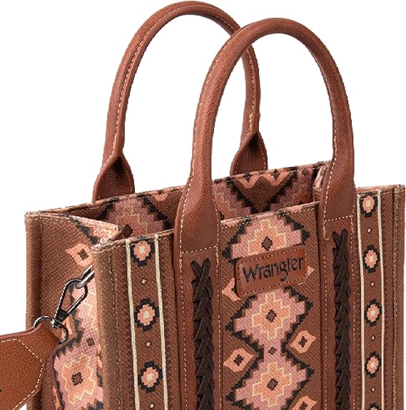 Wrangler Women's Brown/Pink Print Aztec Crossbody Tote Bag