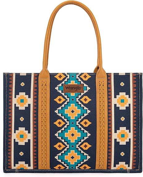 Wrangler Women's Mustard/Blue Print Aztec Crossbody Tote Bag