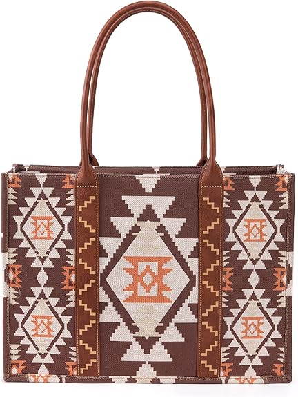 Wrangler Women's Brown/PB Print Aztec Crossbody Tote Bag