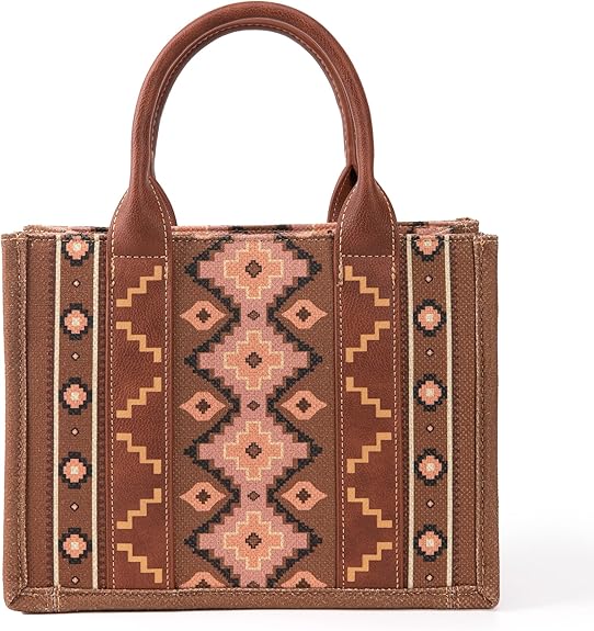 Wrangler Women's Brown/Pink Print Aztec Crossbody Tote Bag