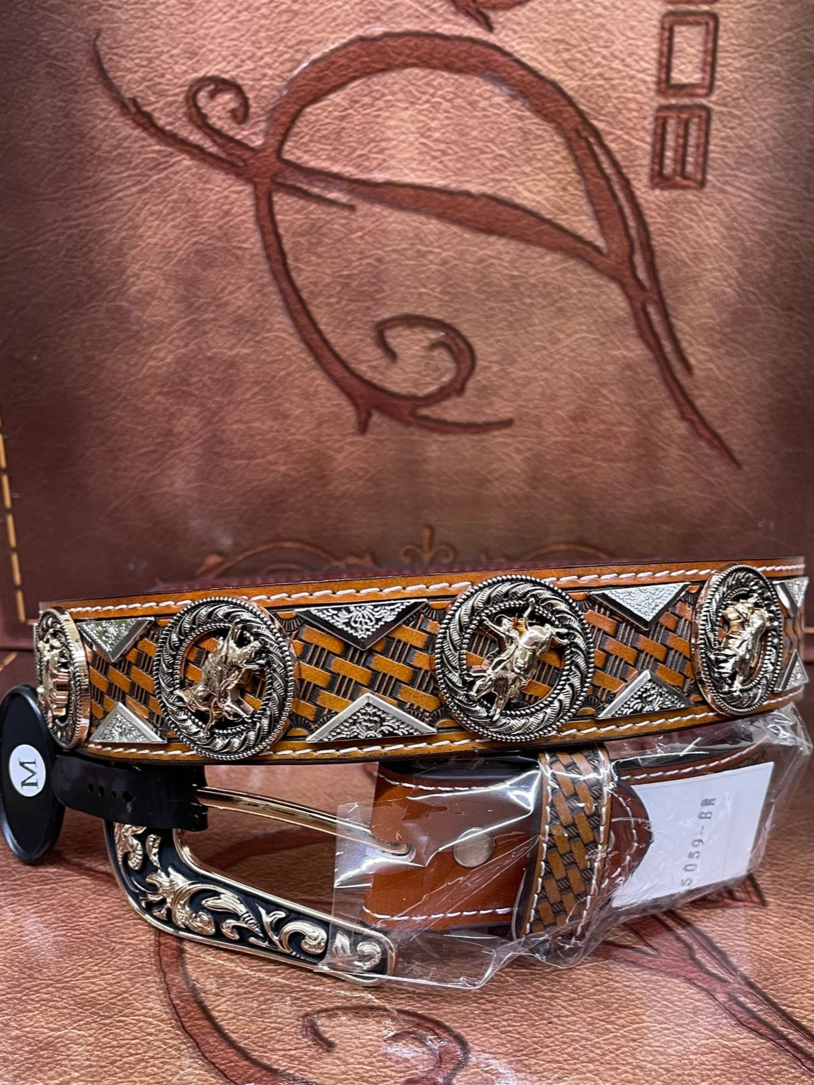 Cognac Bull Rider Concho Belt