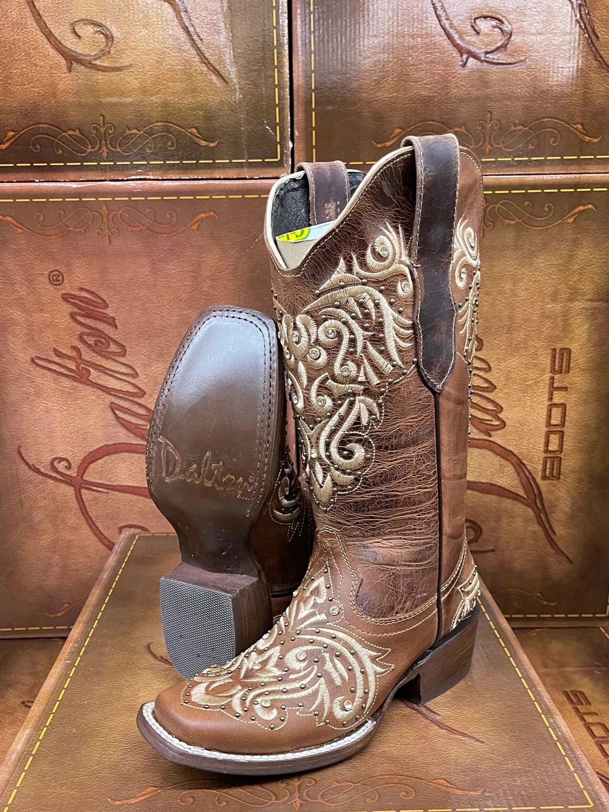 Dalton Women's Rodeo Lady Honey Trival Gold Boots - Square Toe