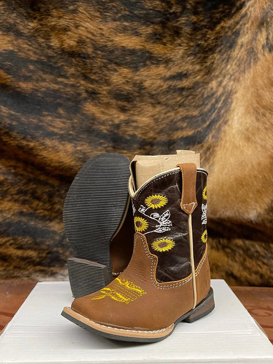 Dalton Toddler's Rodeo Sunflower Boots - Square Toe