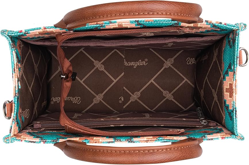 Wrangler Women's Turquoise/Brown Print Aztec Crossbody Tote Bag