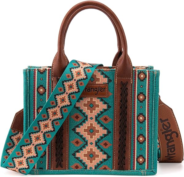 Wrangler Women's Turquoise/Brown Print Aztec Crossbody Tote Bag