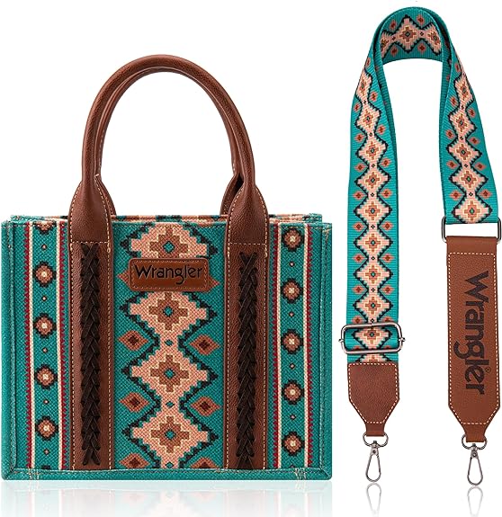 Wrangler Women's Turquoise/Brown Print Aztec Crossbody Tote Bag