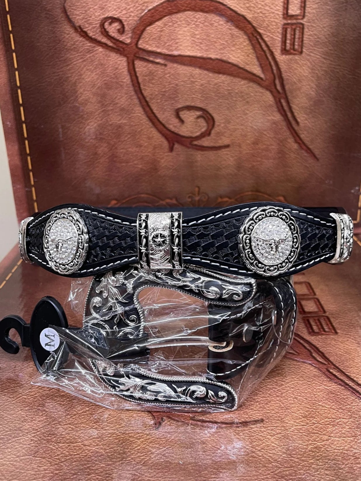 Black Scalloped Bull Concho Belt