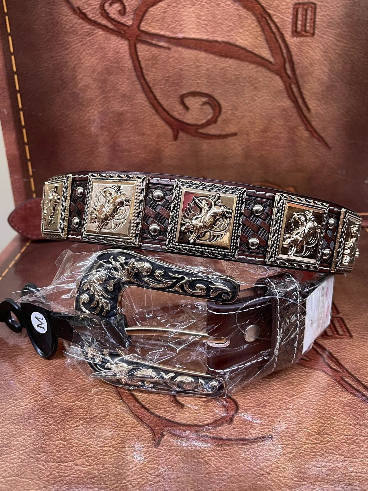 Coffee Bull Rider Concho Belt