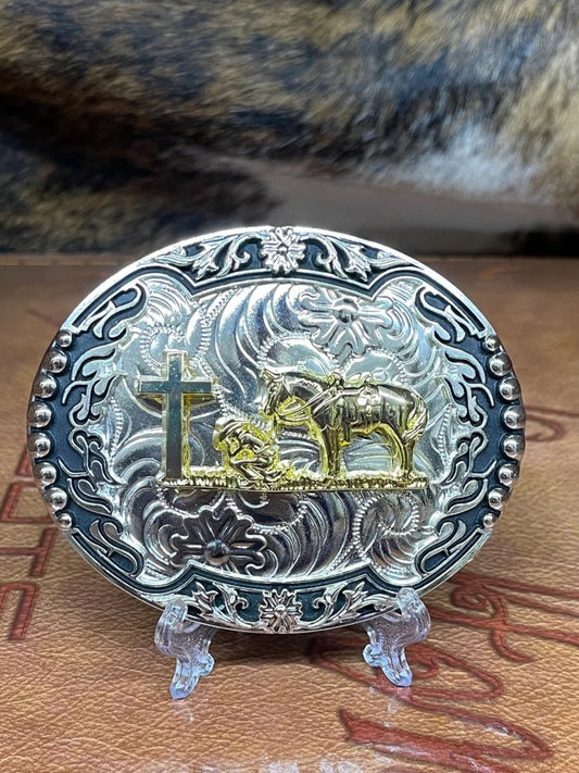 Christian Cowboy Oval Belt Buckle